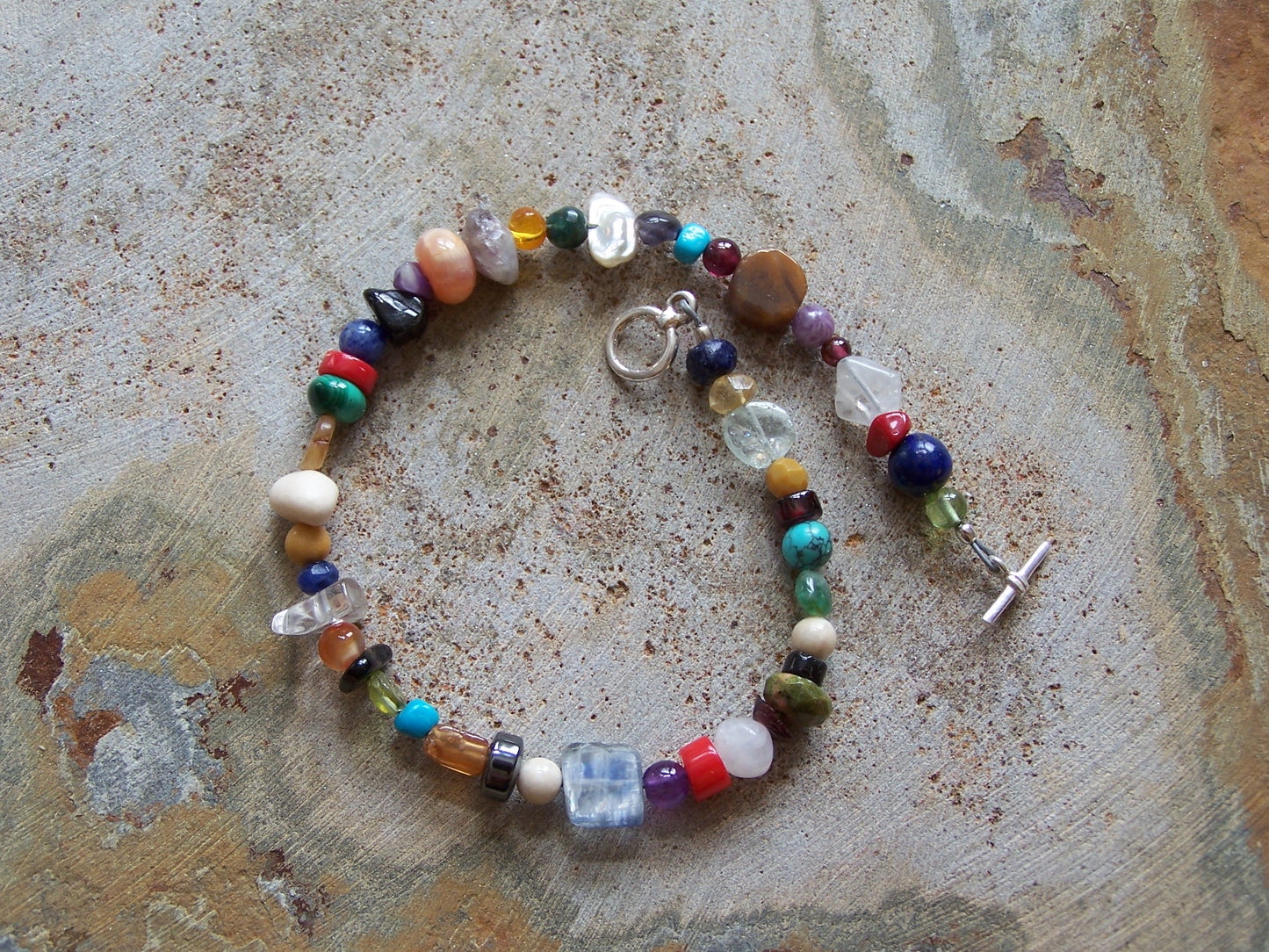 Multi-Stone and Sterling Silver Bracelet to fit a 7.5" wrist