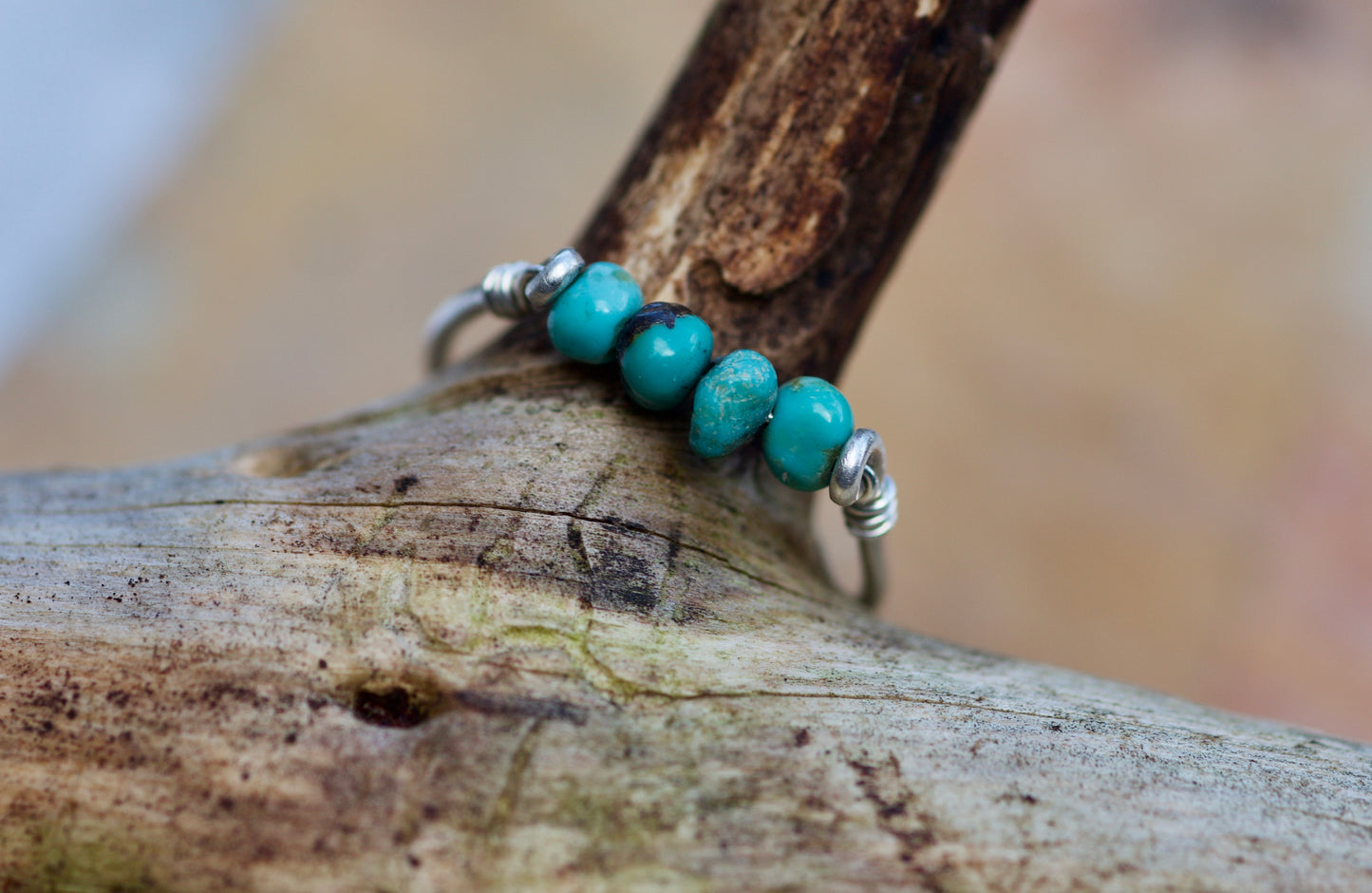 Turquoise and Sterling Silver Wire Ring, size 11