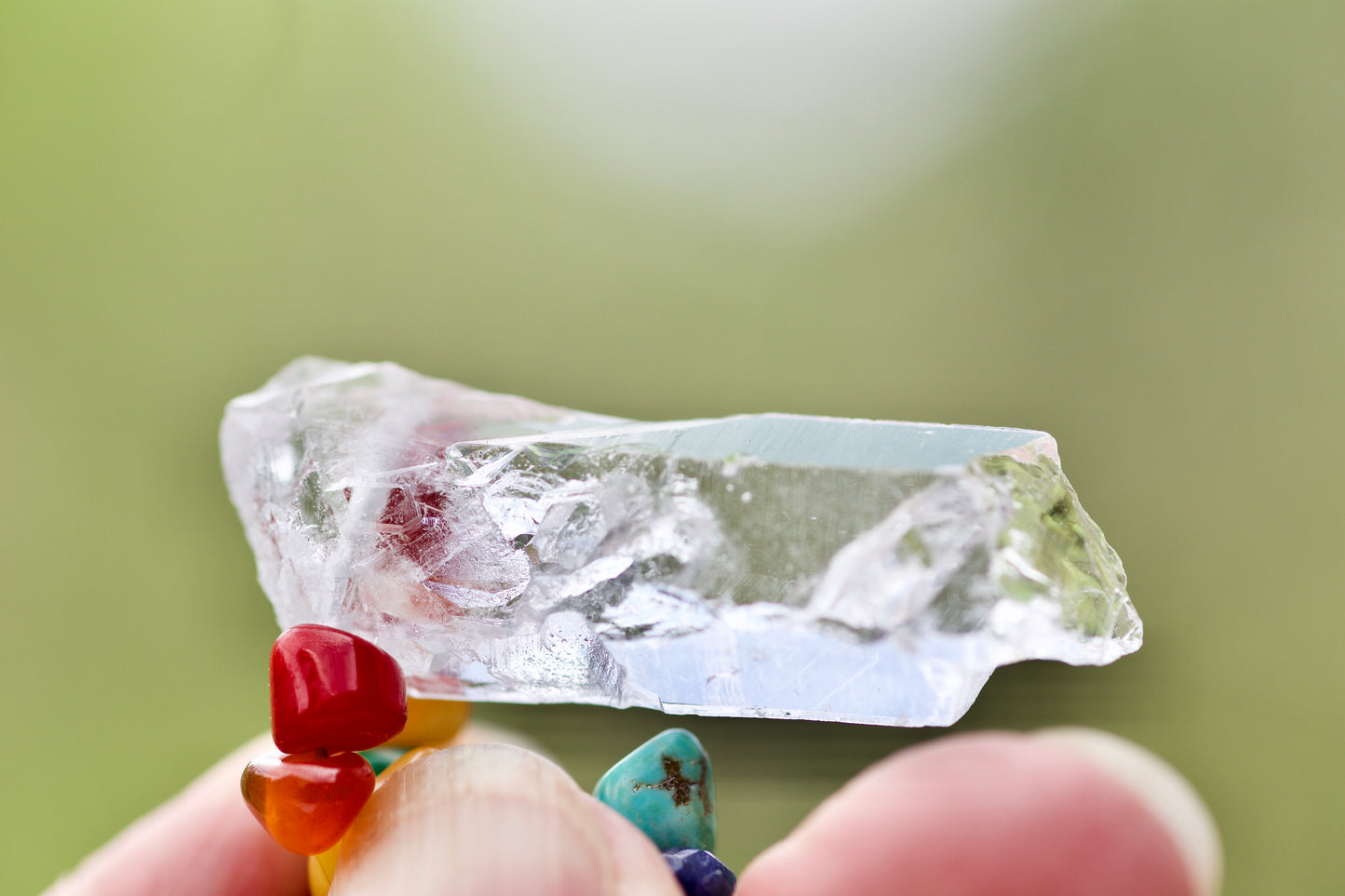 Rainbow / Pride / Chakra Stones and Clear Quartz Warrior Crystal, Sterling Silver, and Leather Necklace