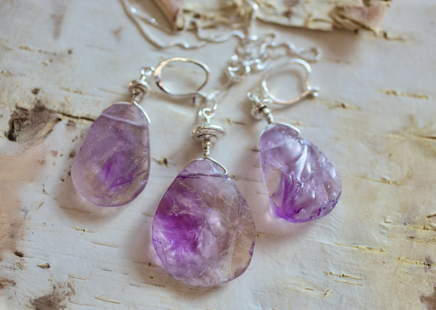 Ametrine, Thai and Sterling Silver Earrings and Pendant Necklace Set