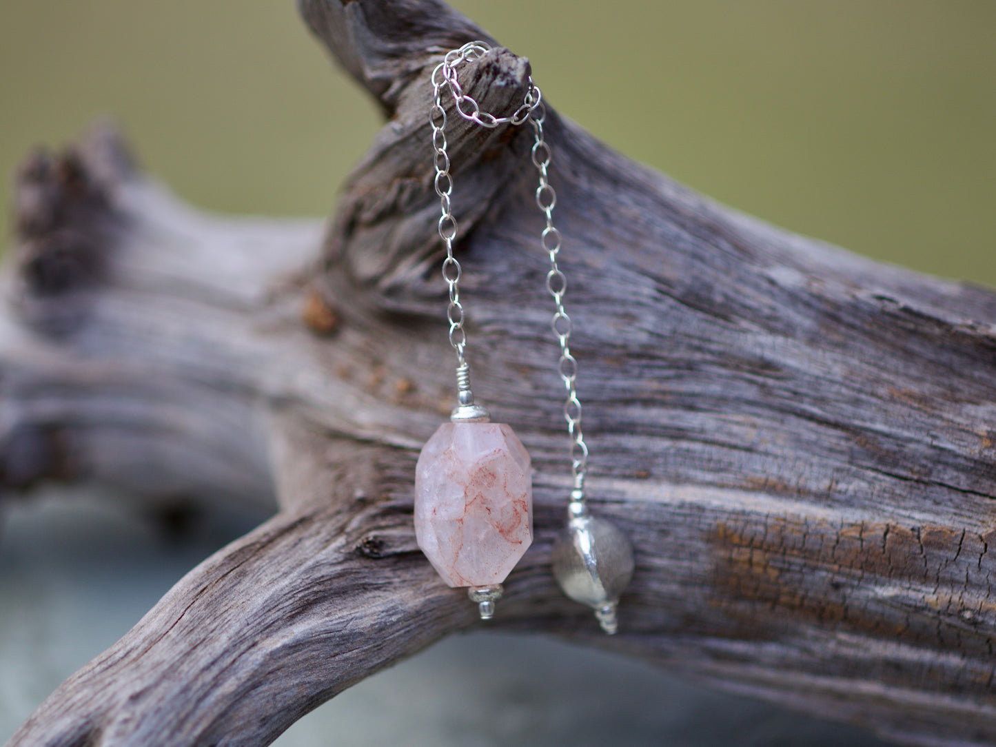 Hematite Quartz, Thai and Sterling Silver Double-sided Pendulum