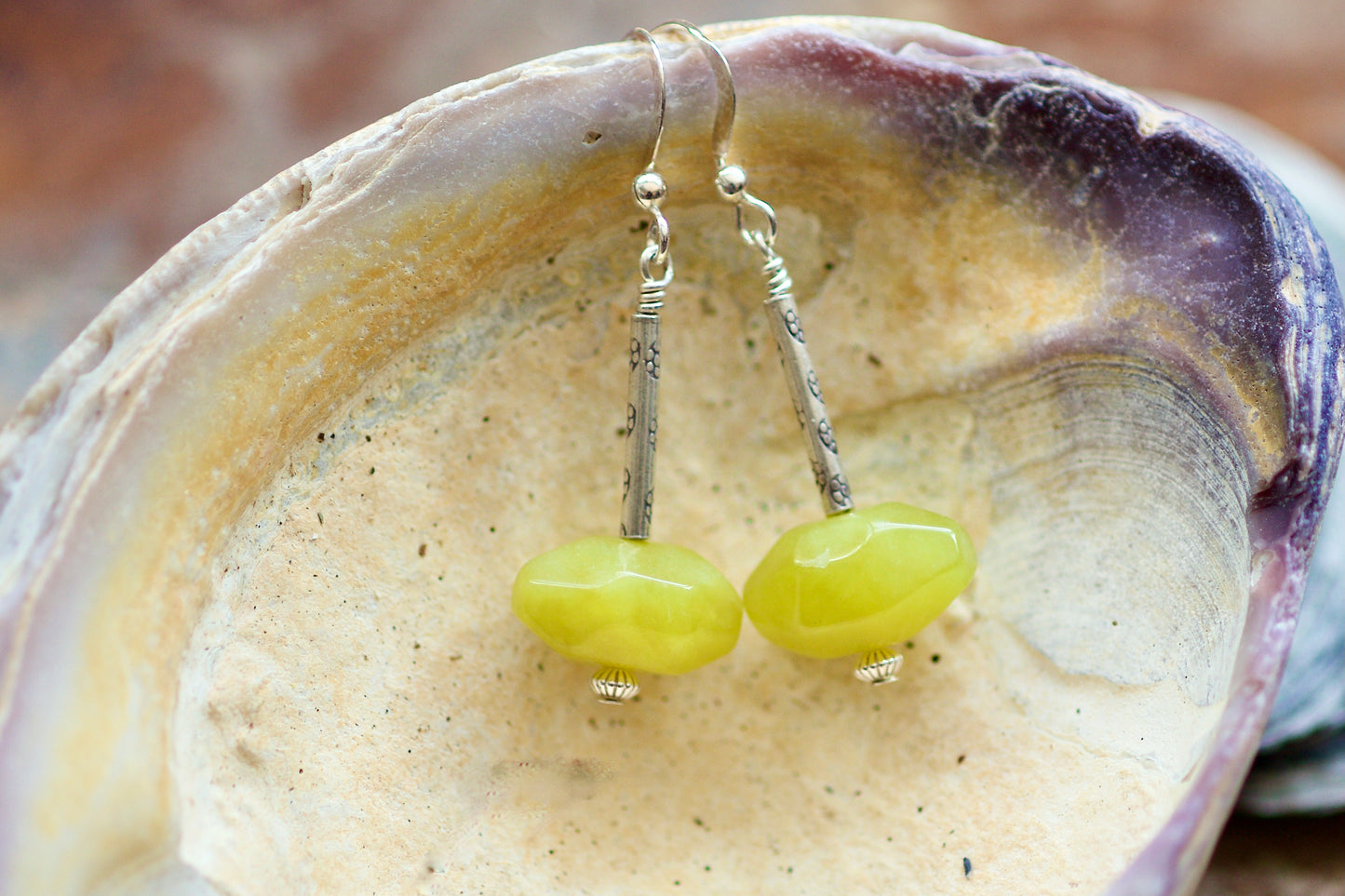 Serpentine, Thai and Sterling Silver Earrings