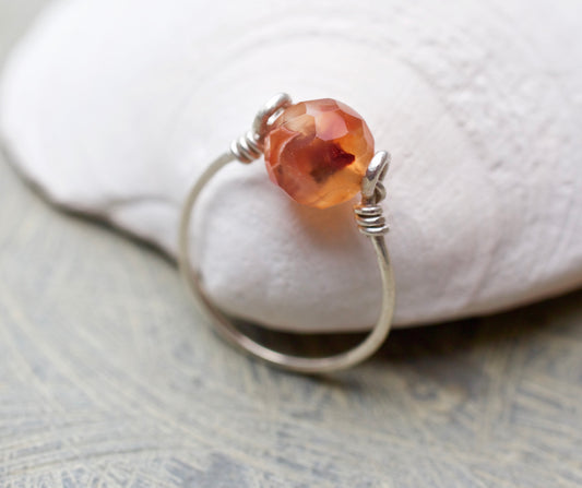 Faceted Carnelian and Sterling Silver Ring, size 5.5