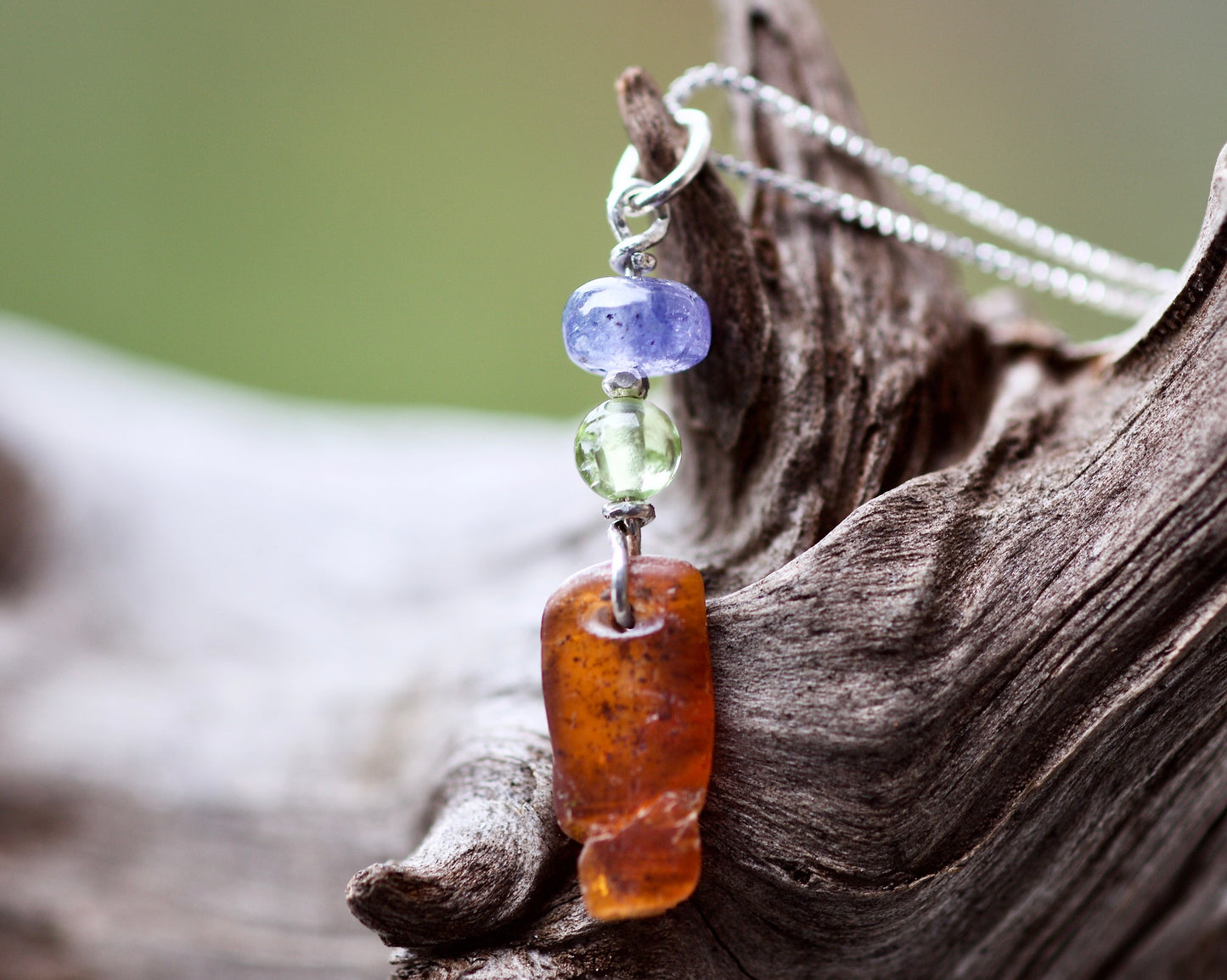 Petite Tanzanite, Peridot, Orange Kyanite, and Sterling Silver Pendant Necklace