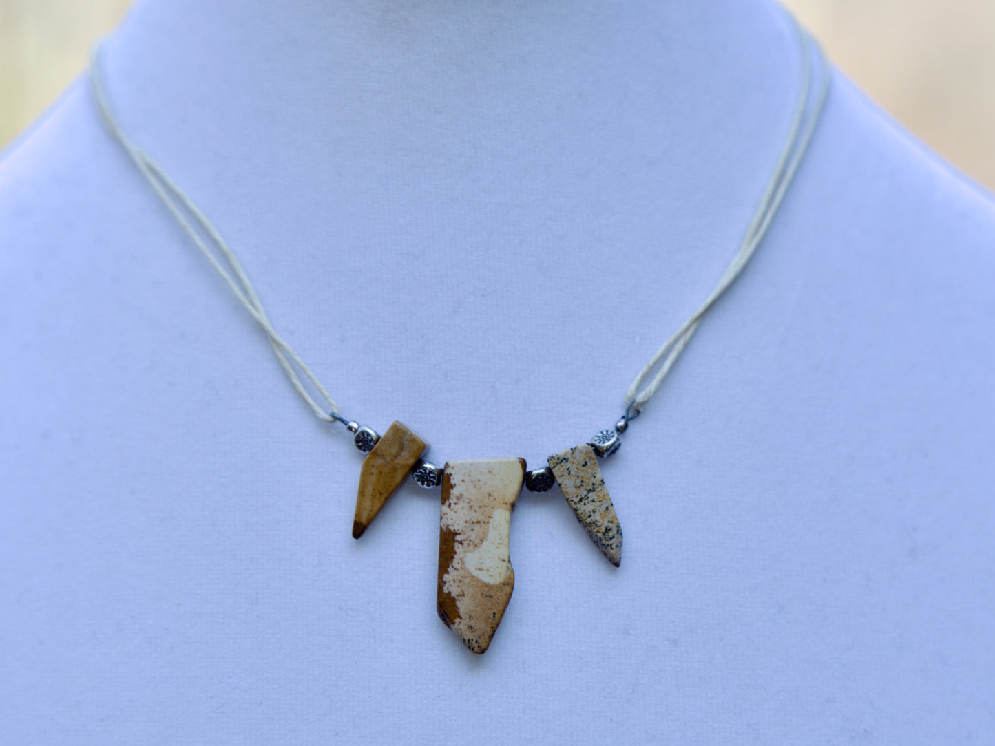 Picture Jasper, Hemp, Thai and Sterling Silver Necklace