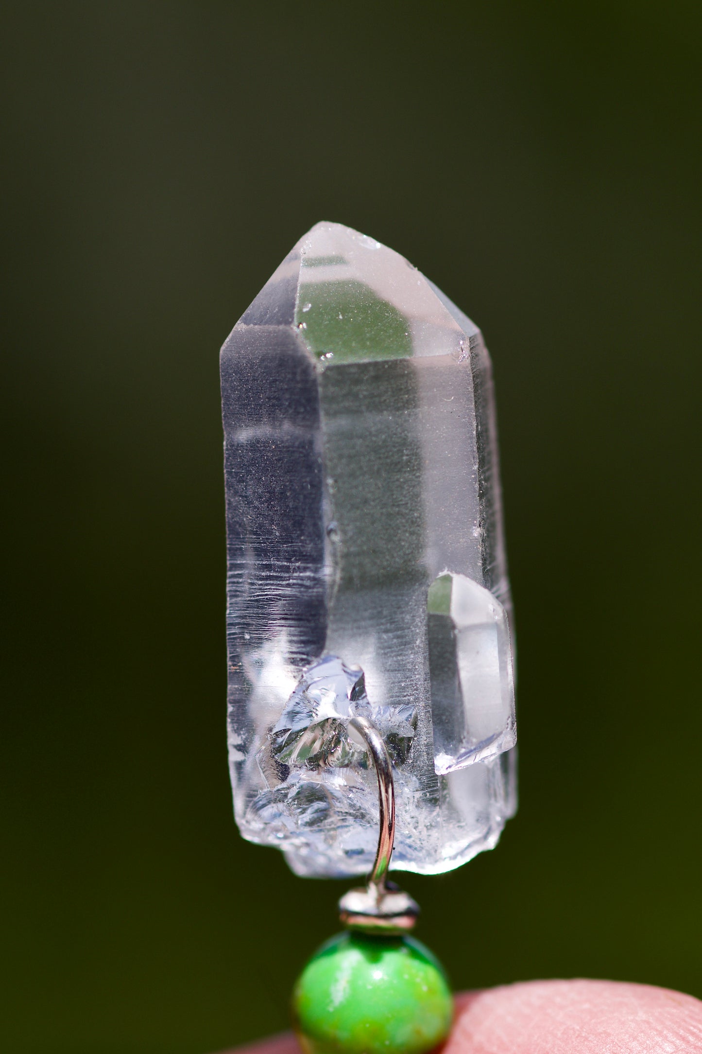 Celtic Triquetra & Citrine Charm, Mojave Turquoise, Clear Quartz Dolphin Dow Crystal, and Sterling Silver Double-sided Pendulum