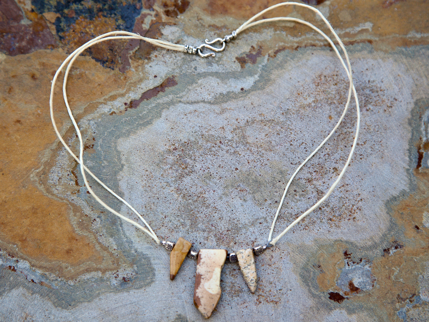 Picture Jasper, Hemp, Thai and Sterling Silver Necklace