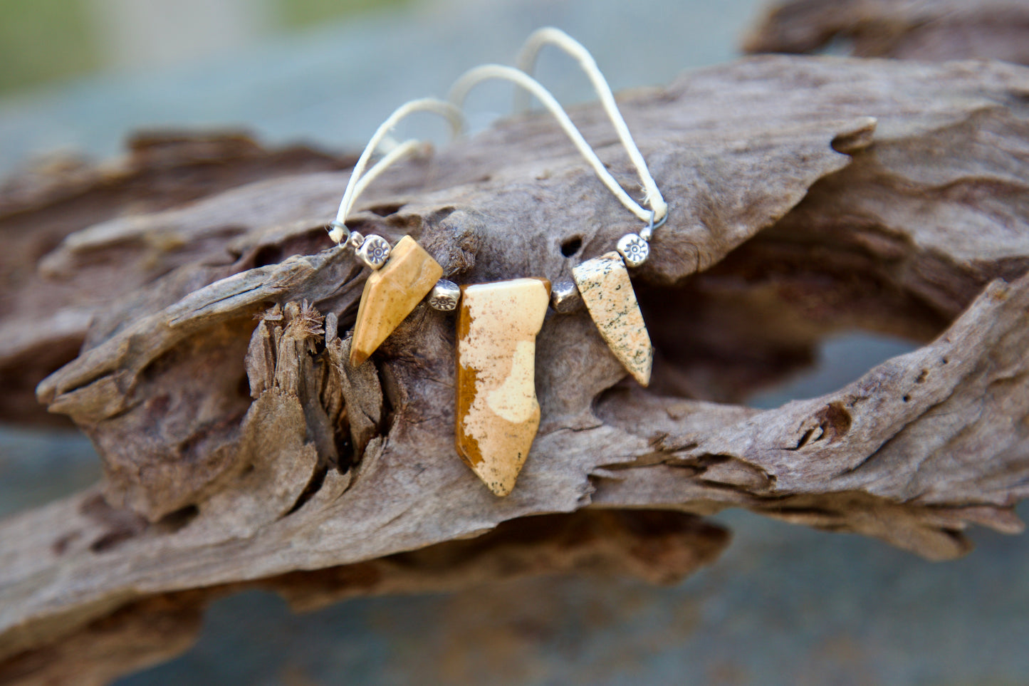 Picture Jasper, Hemp, Thai and Sterling Silver Necklace