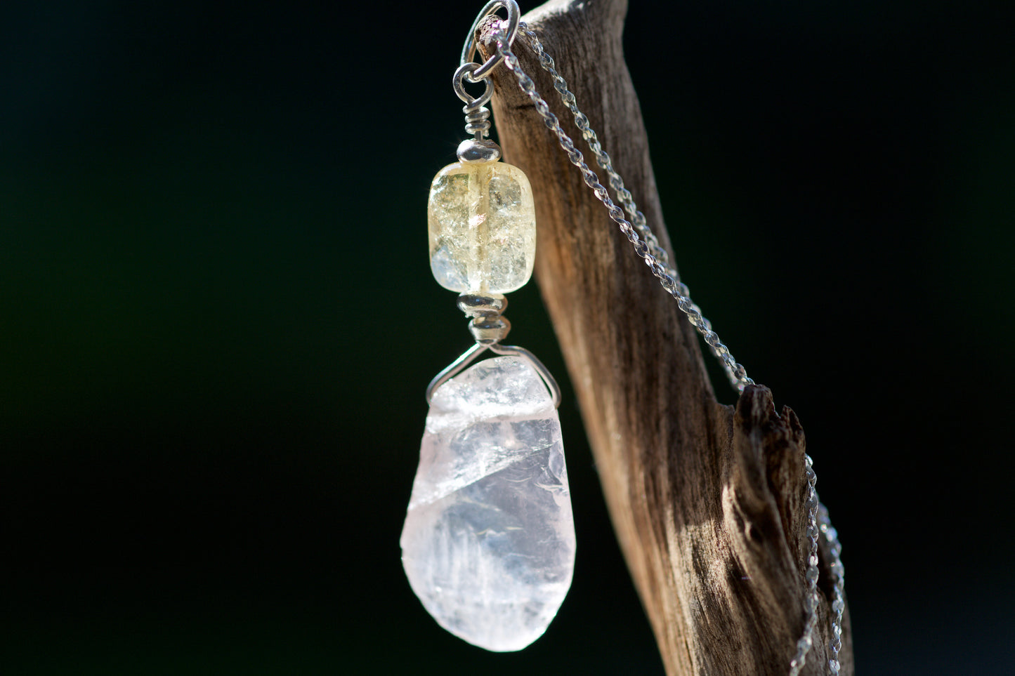 Sale! Citrine, Rose Quartz, Thai and Sterling Silver Pendant Necklace