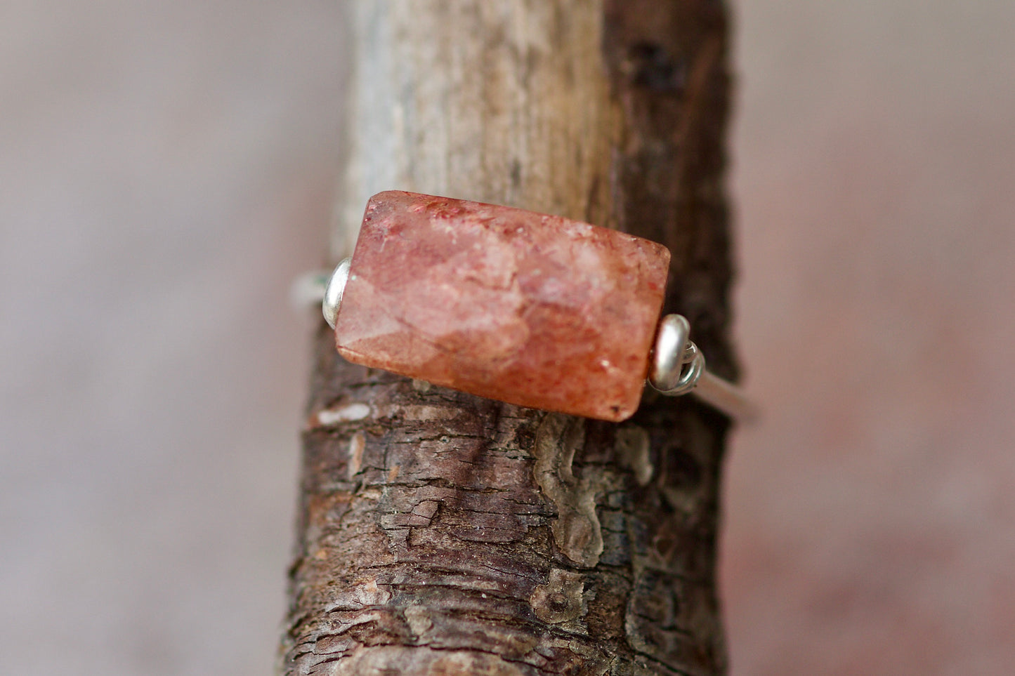 Sale! Sunstone and Sterling Silver Wire Ring, size 10.5