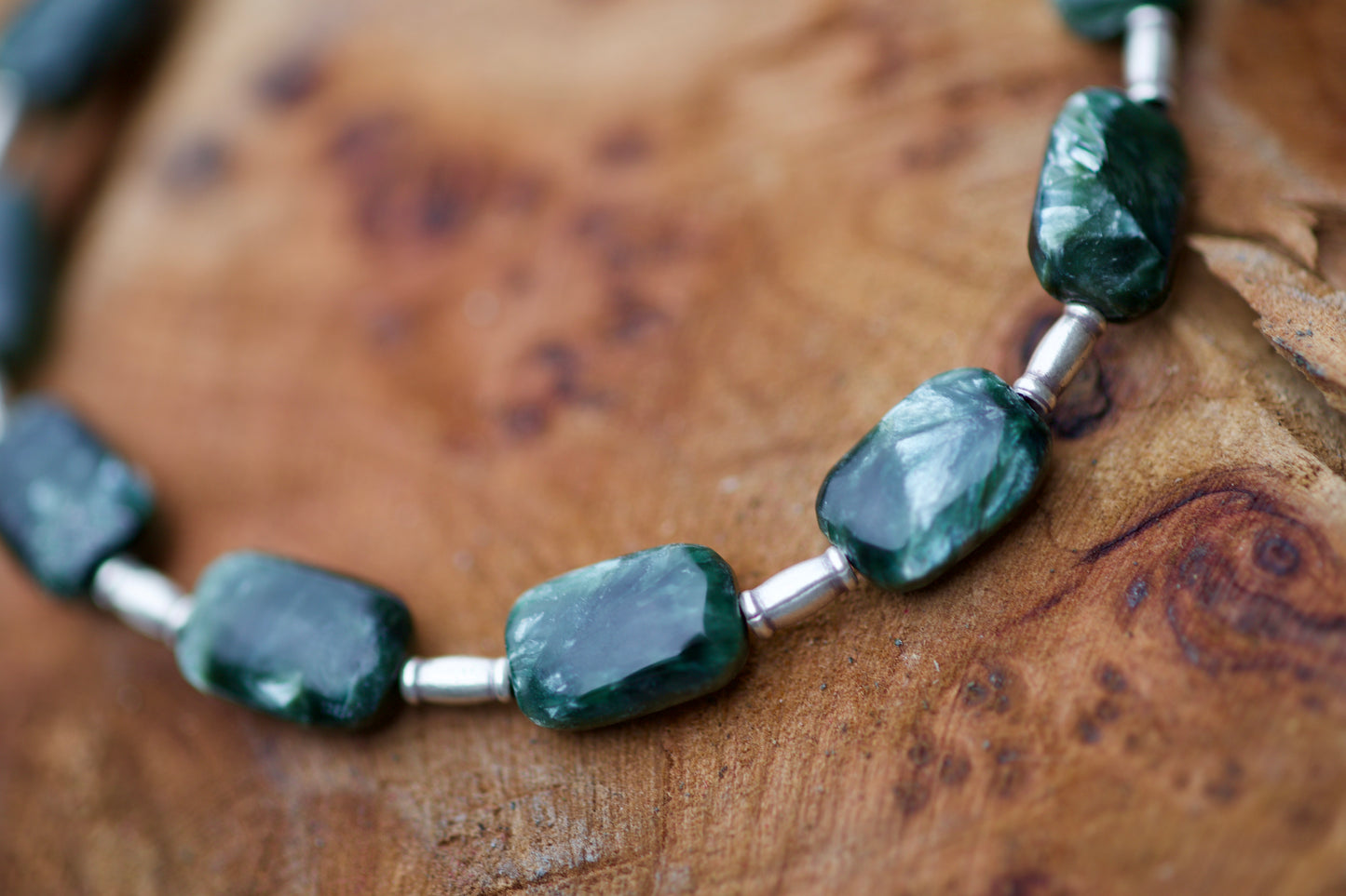 Seraphinite, Thai and Sterling Silver Bracelet to fit a 7.25 inch wrist