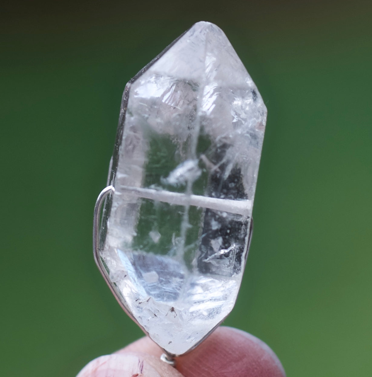 Double Termination Clear Quartz Warrior Crystal, Botswana Agate, and Sterling Silver Double-sided Pendulum