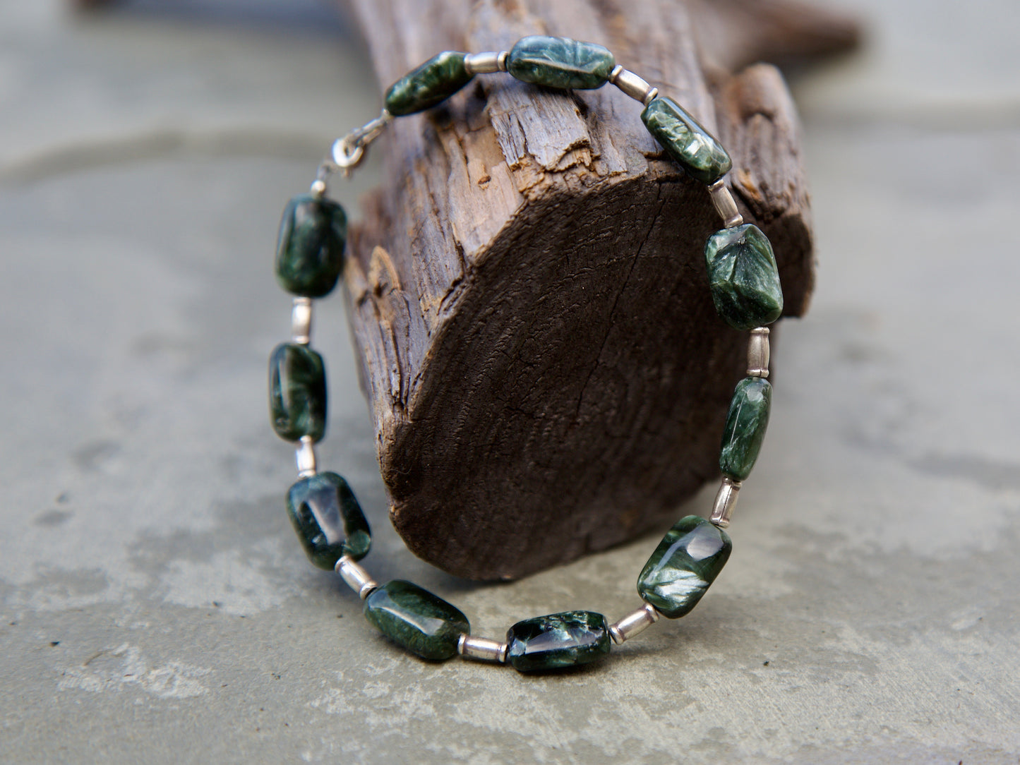 Seraphinite, Thai and Sterling Silver Bracelet to fit a 7.25 inch wrist