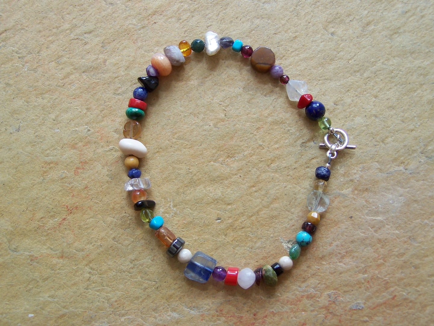 Multi-Stone and Sterling Silver Bracelet to fit a 7.5" wrist