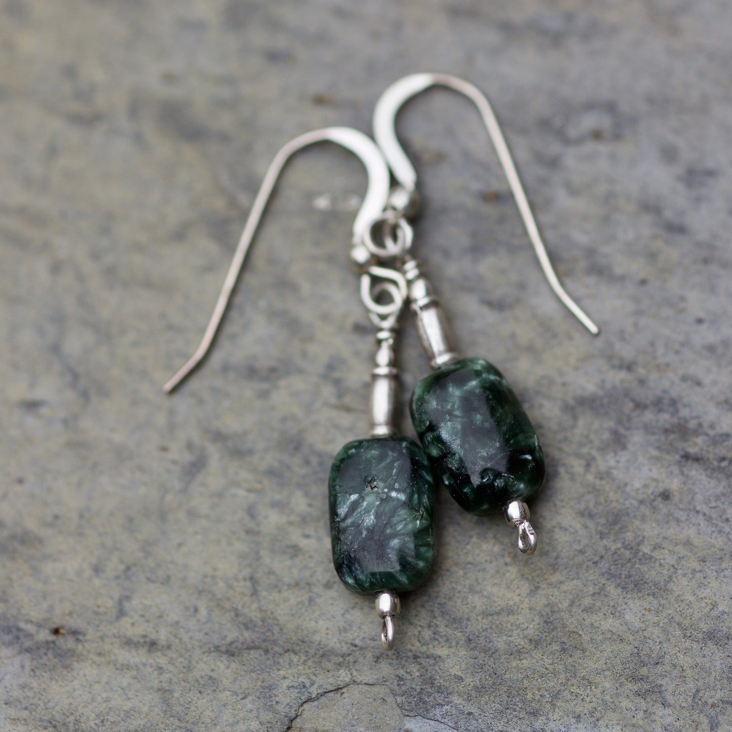 Seraphinite, Thai and Sterling Silver Earrings
