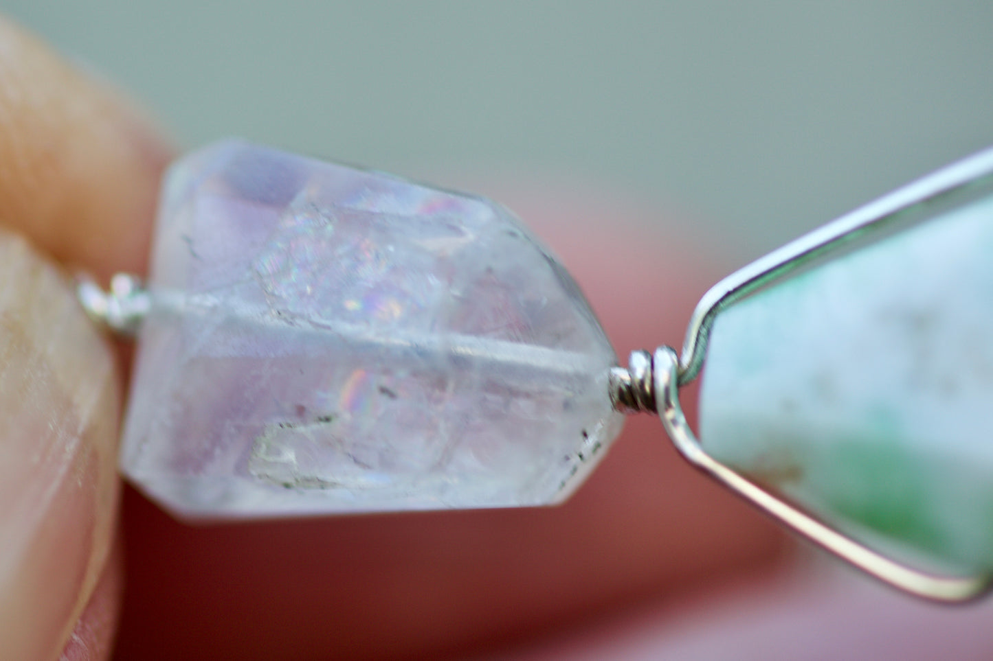 Rainbow Moonstone, Chrysoprase, and Sterling Silver Pendant Necklace