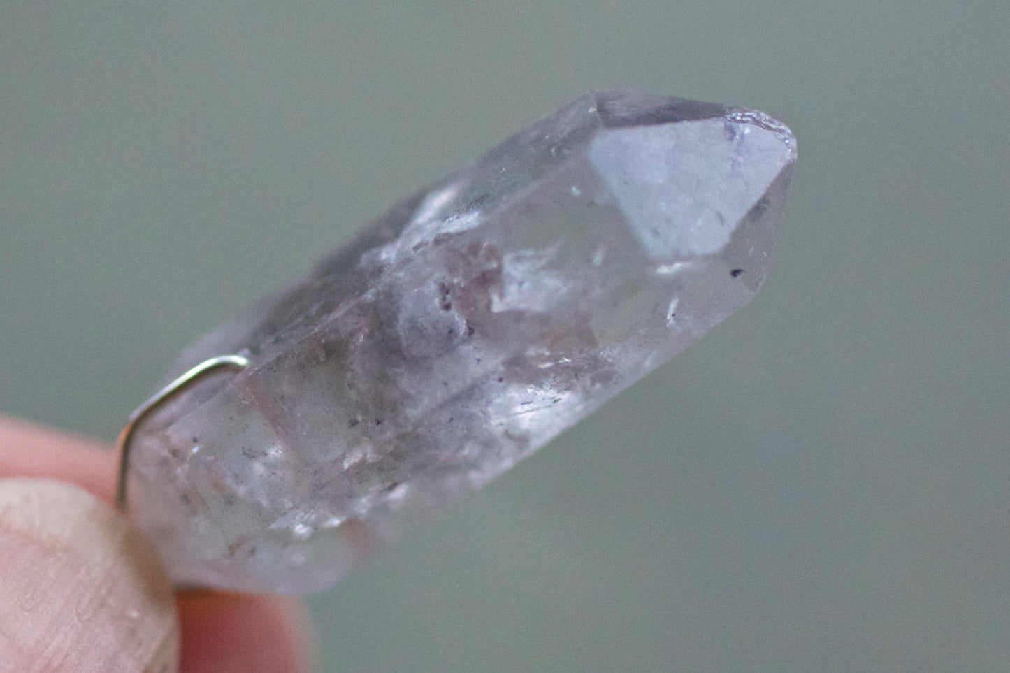 Turquoise, Amber, Jet, DT Clear Quartz Phantom Devic Temple Curved Manifestation Crystal, and Sterling Silver Double-sided Pendulum