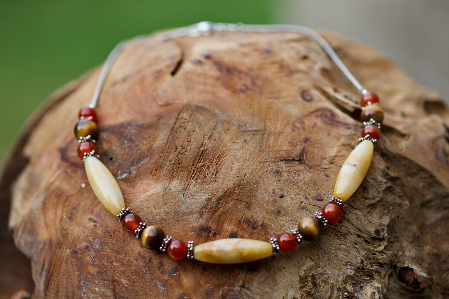Agate, Carnelian, Tiger Eye, and Sterling Silver Necklace