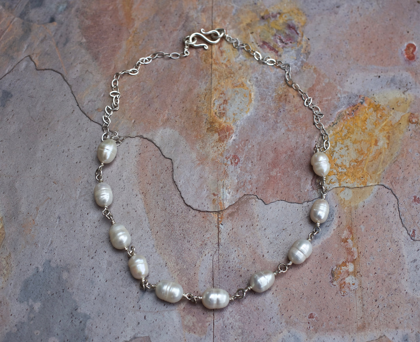 Freshwater Ring Pearls and Sterling Silver Choker Necklace