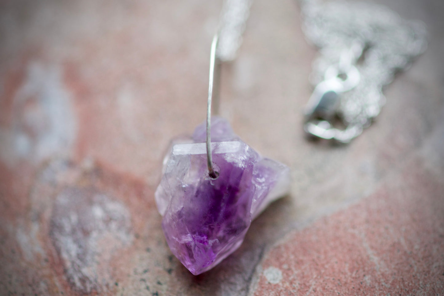 Petite Double Termination Amethyst Crystal and Sterling Silver Pendant Necklace