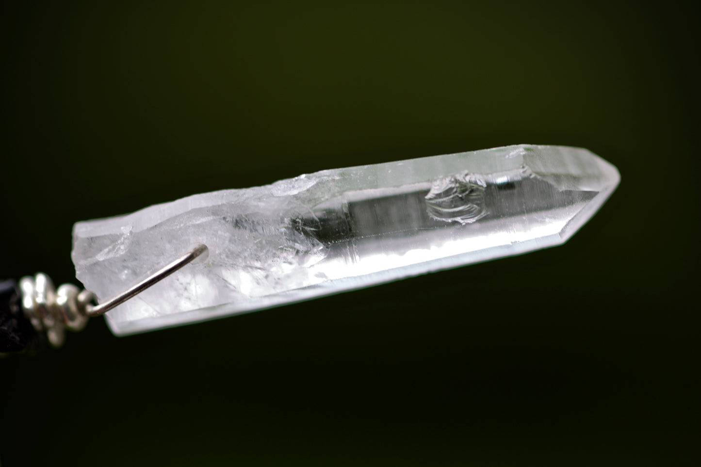 Clear Quartz Crystal Point, Black Tourmaline, Lepidolite, and Sterling Silver Pendant Necklace