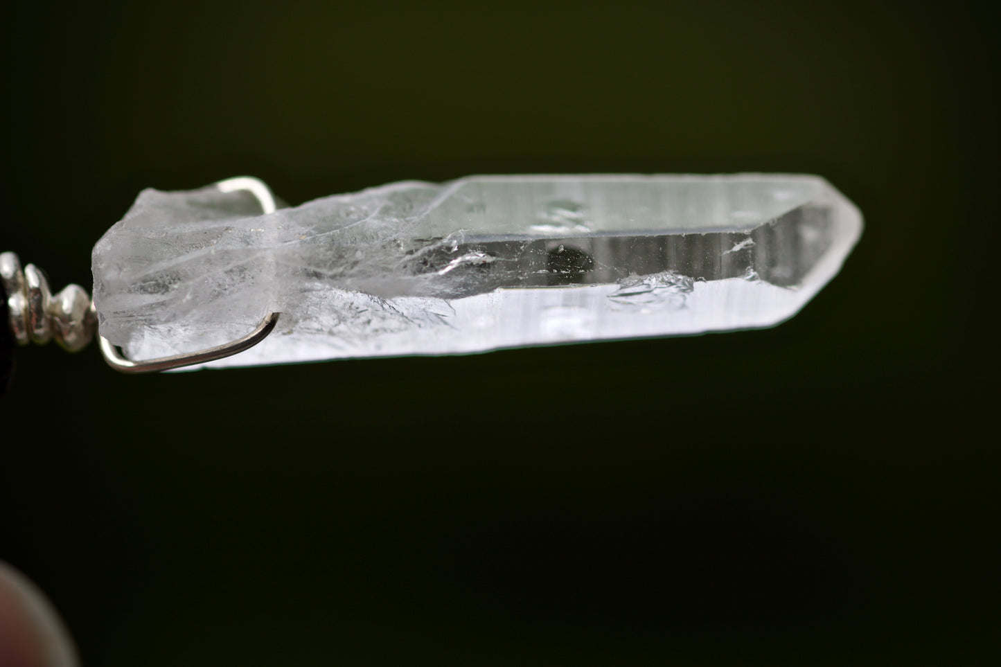 Clear Quartz Crystal Point, Black Tourmaline, Lepidolite, and Sterling Silver Pendant Necklace