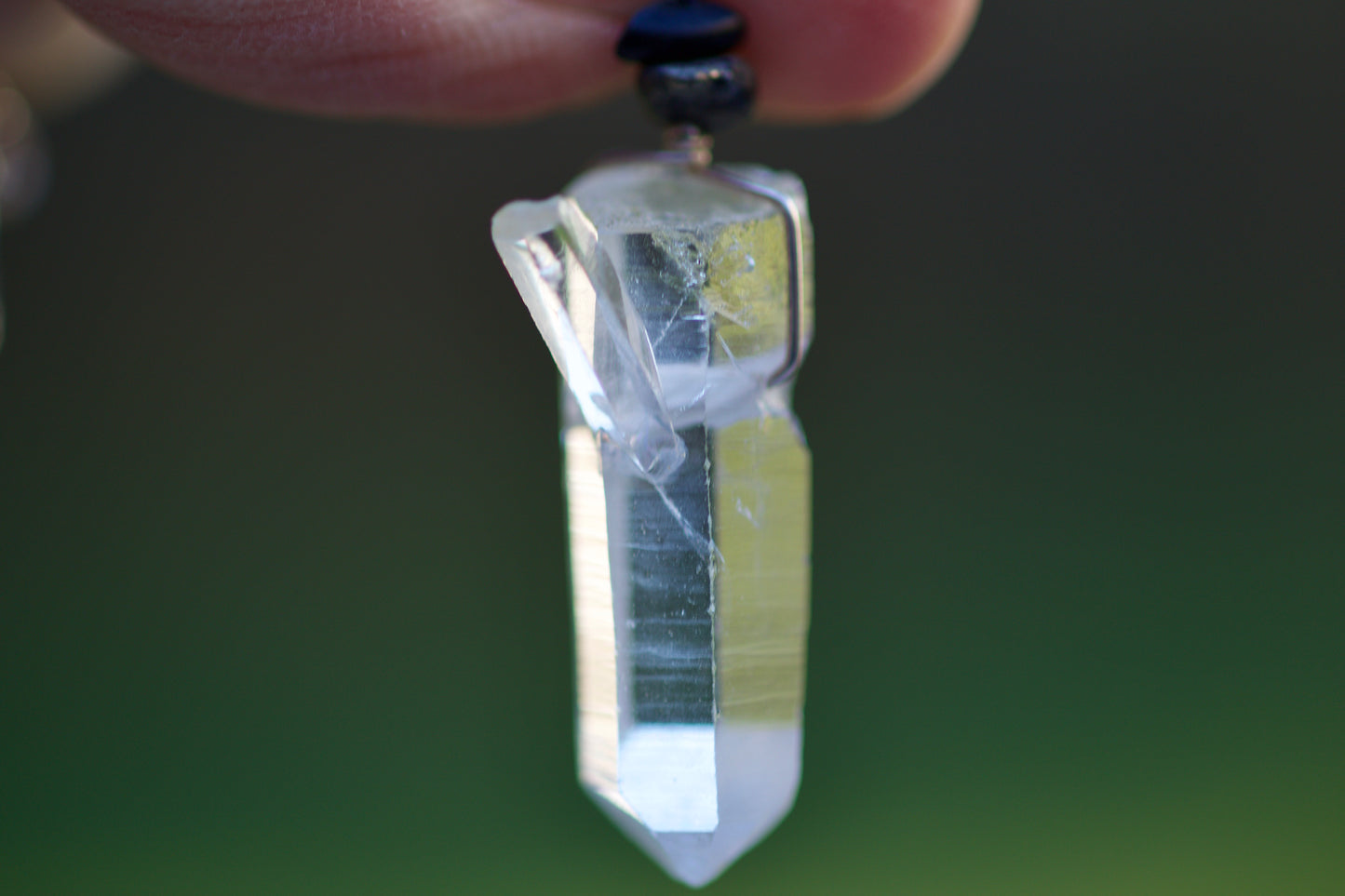 Black Coral, Pyrite, Clear Quartz Penetrator Crystal Point, and Sterling Silver Pendant Necklace
