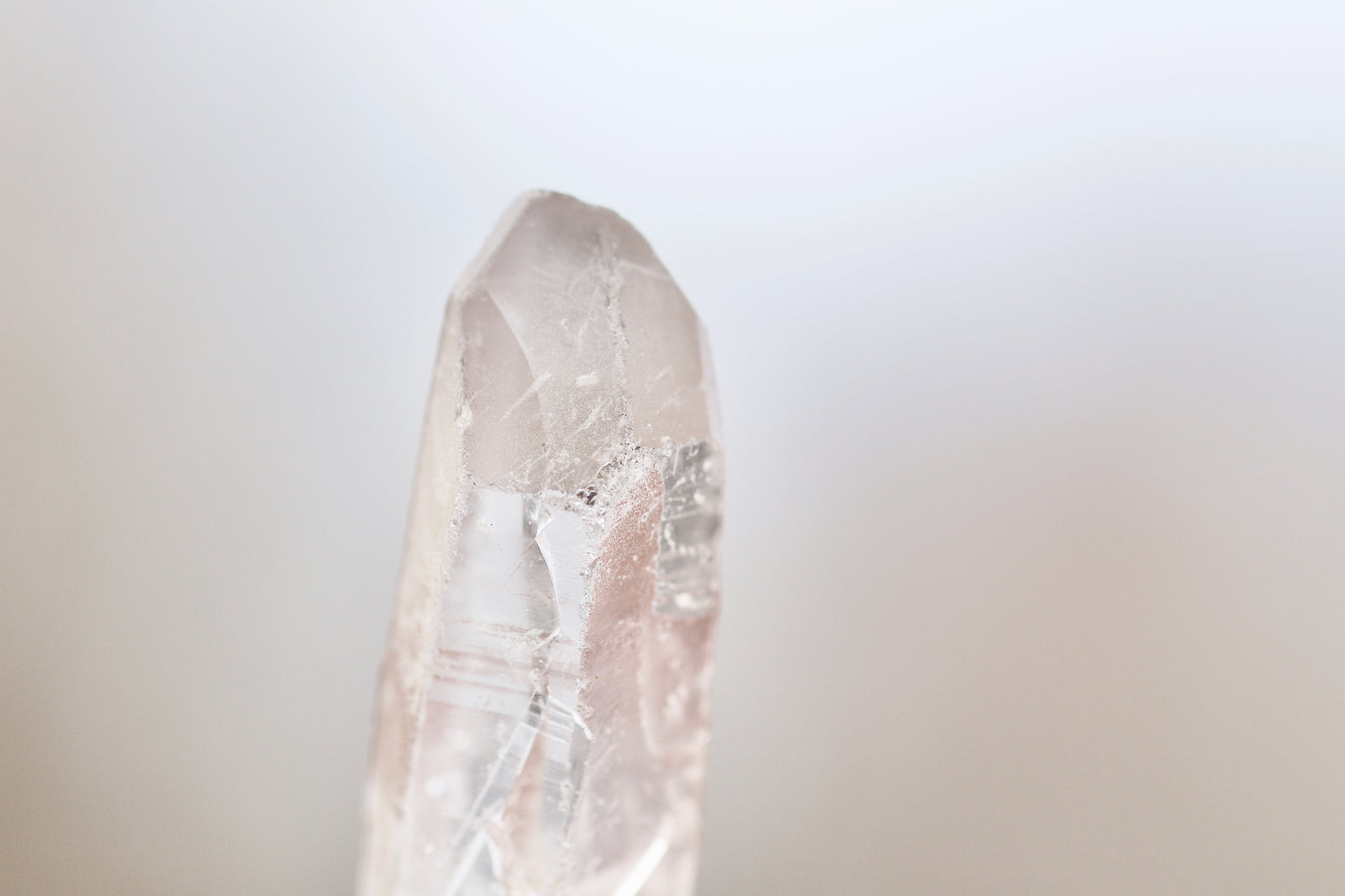 Clear Quartz Shovel Crystal with Pink Mineral Coating, Rainbow, and Future Time Link, Kunzite, and Sterling Silver Pendant Necklace