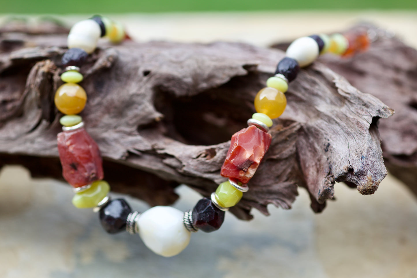 Adjustable Length Multi-stone Necklace with Raw Carnelian and Garnet, Thai and Sterling Silver