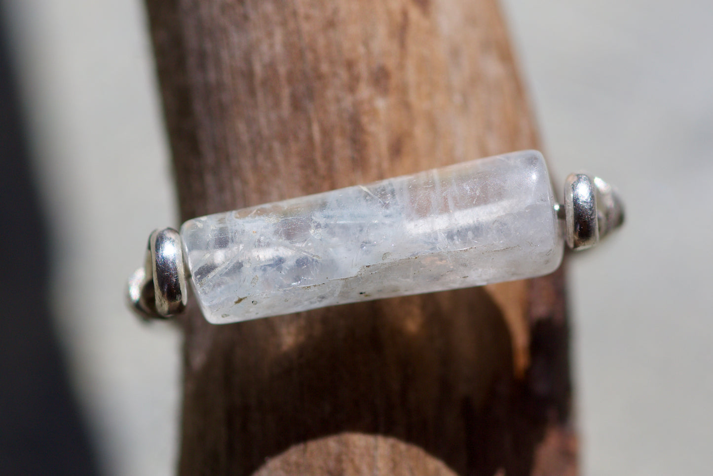 Rainbow Moonstone and Sterling Silver Wire Ring, size 5.75