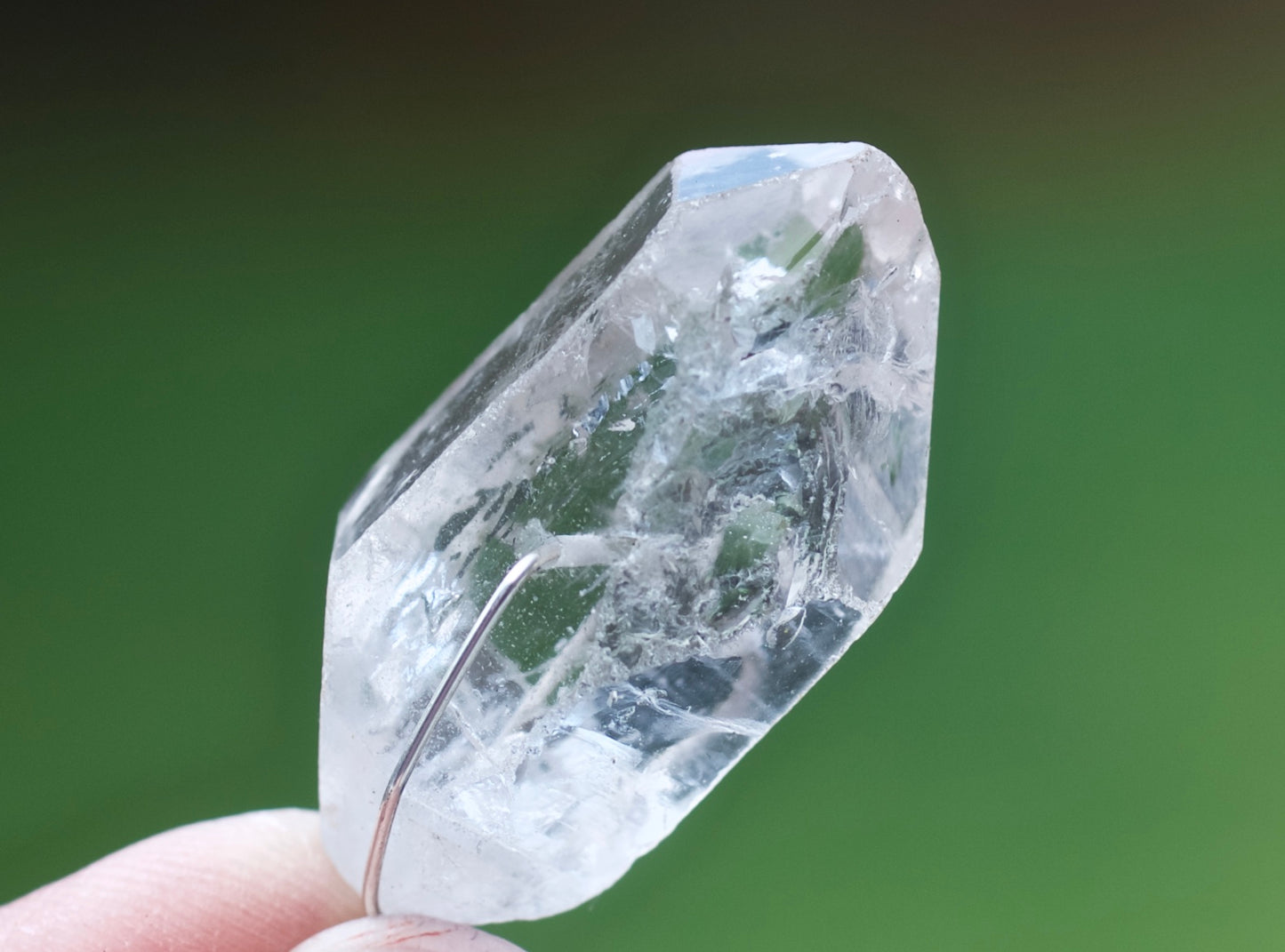 Double Termination Clear Quartz Warrior Crystal, Botswana Agate, and Sterling Silver Double-sided Pendulum