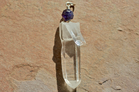 Iolite and Clear Quartz Future Time Link Crystal and Sterling Silver Pendant