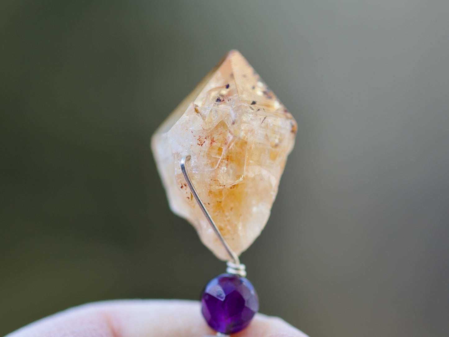 Amber, Amethyst, Citrine Point and Sterling Silver Double-sided Pendulum