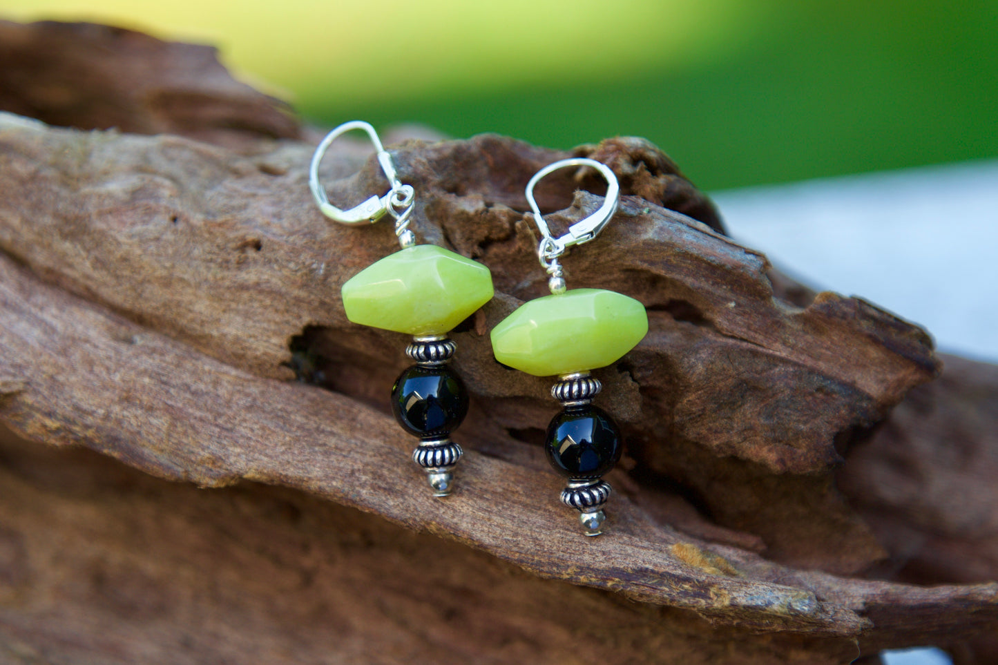 Black Banded Agate, Serpentine, Onyx, and Sterling Silver Necklace and Earrings Set