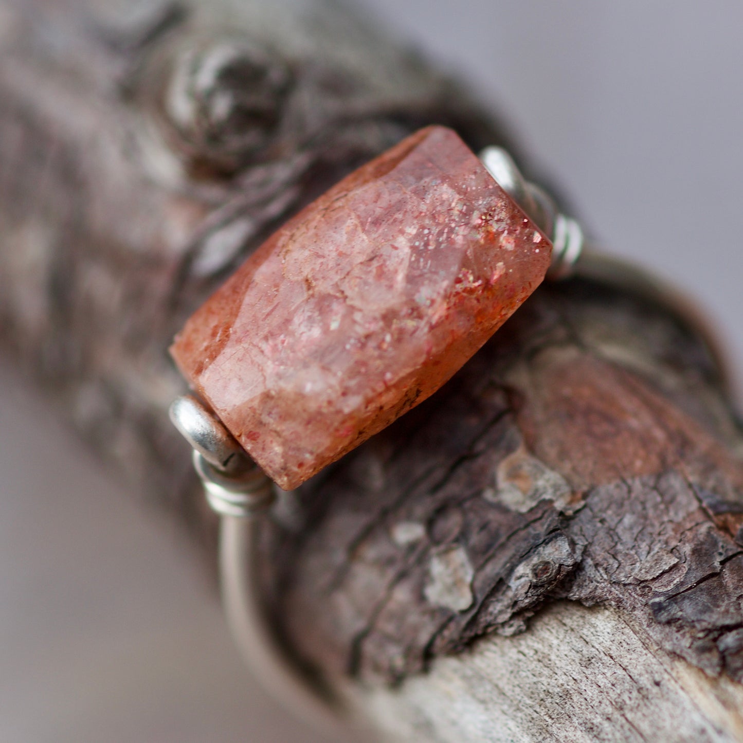 Sale! Sunstone and Sterling Silver Wire Ring, size 10.5