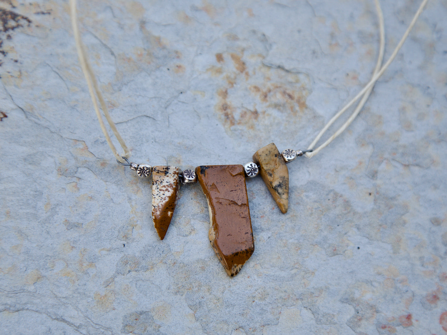 Picture Jasper, Hemp, Thai and Sterling Silver Necklace