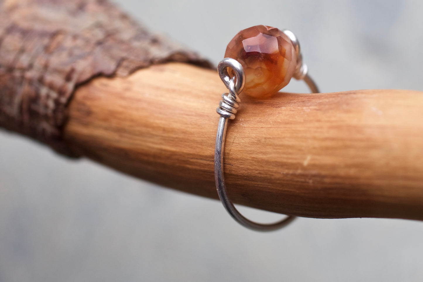 Faceted Carnelian and Sterling Silver Ring, size 5.5