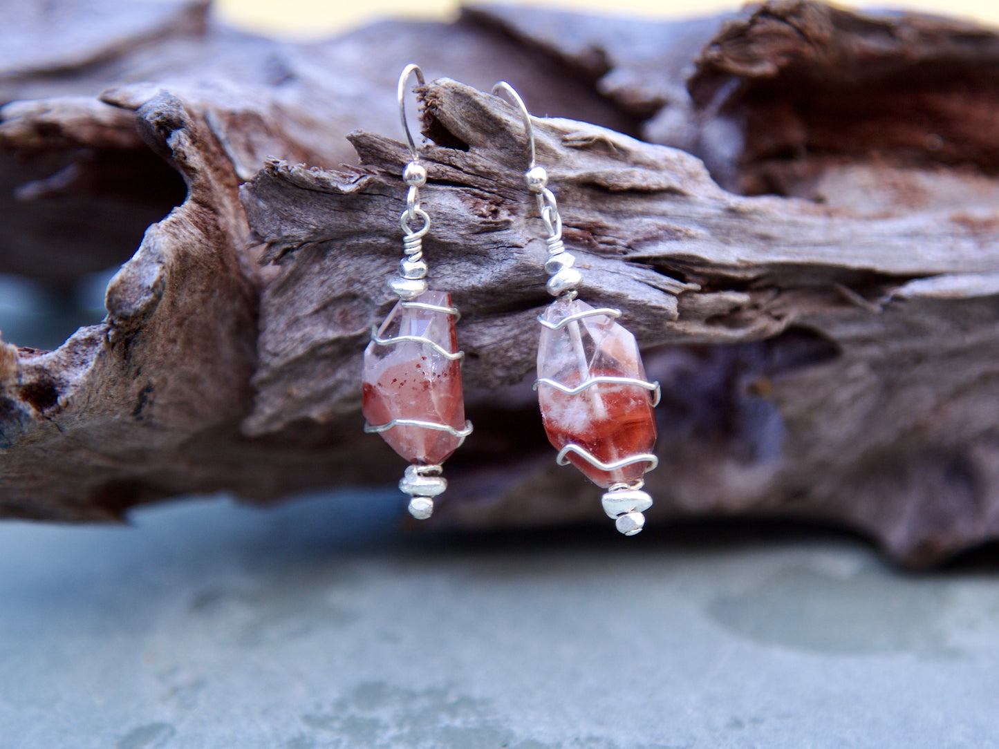 Red Phantom Quartz, Thai and Sterling Silver Earrings