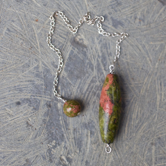 Unakite and Sterling Silver Double-sided Pendulum