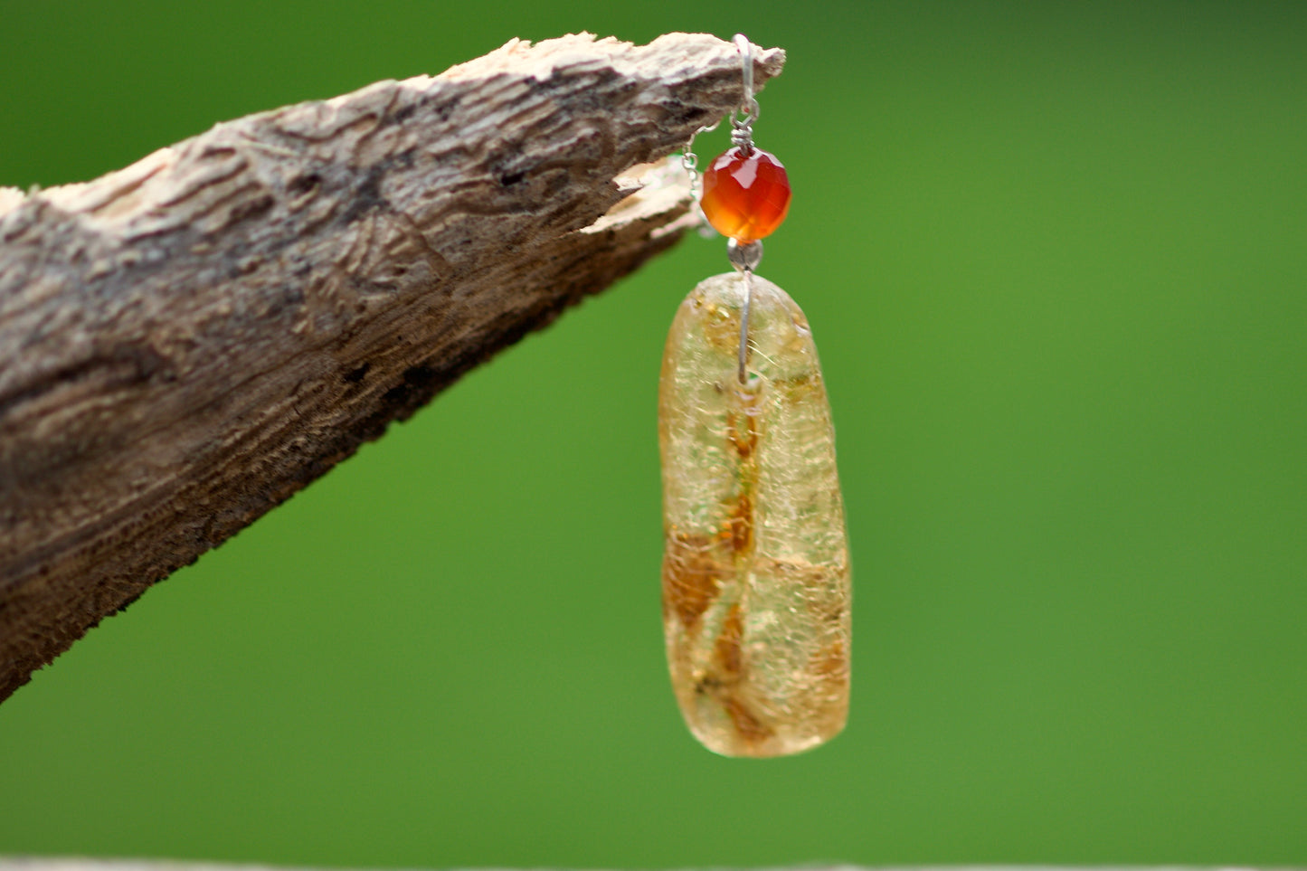 Amber, Carnelian, and Sterling Silver Pendant Necklace