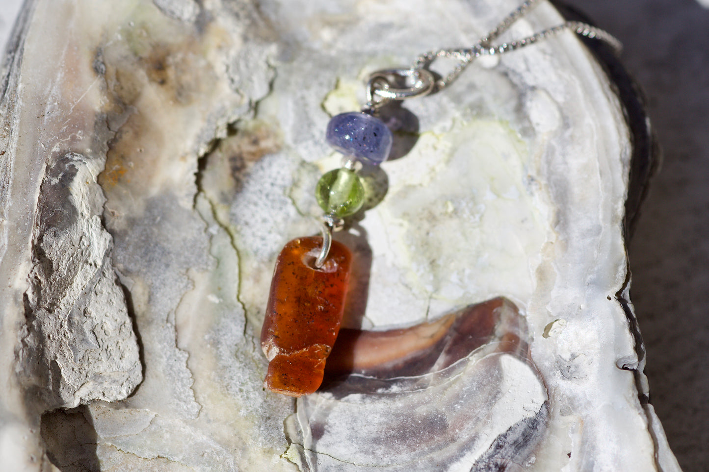 Petite Tanzanite, Peridot, Orange Kyanite, and Sterling Silver Pendant Necklace