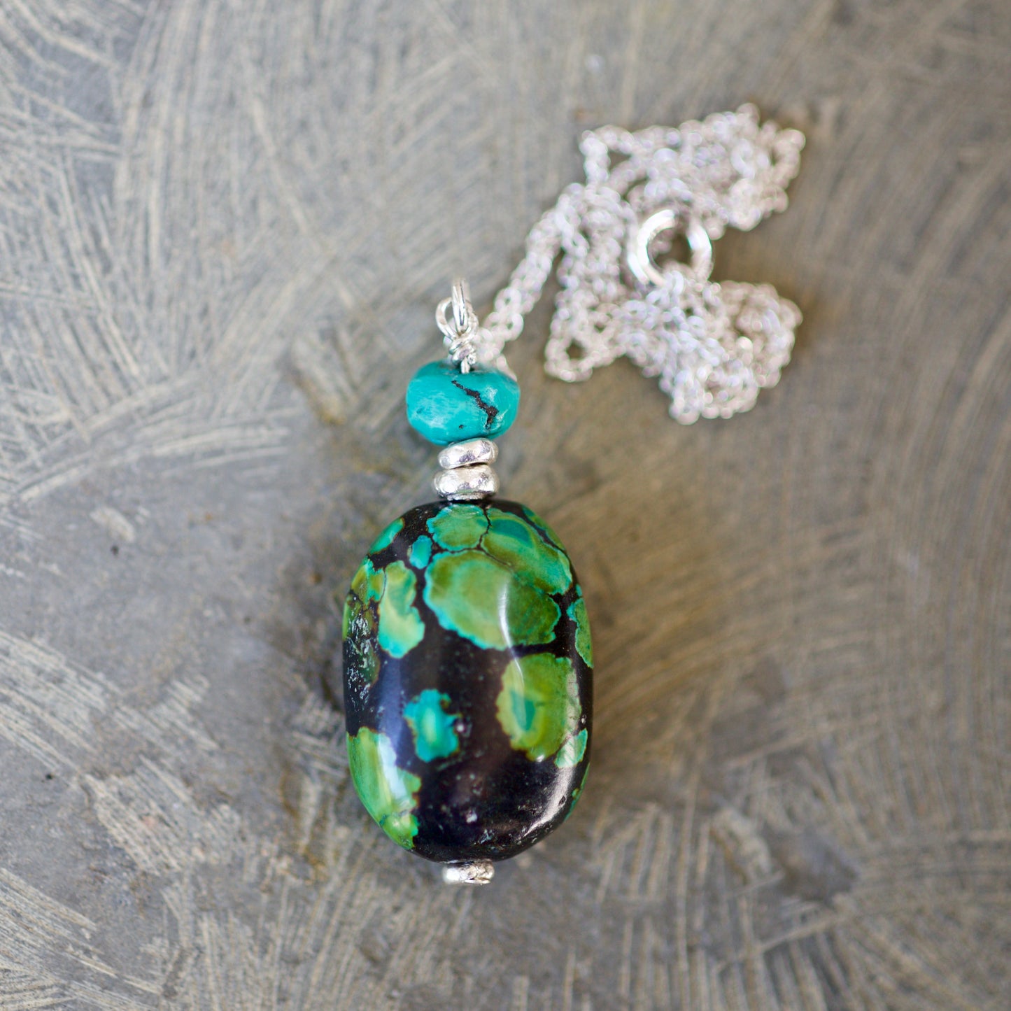 Turquoise, Thai and Sterling Silver Pendant Necklace