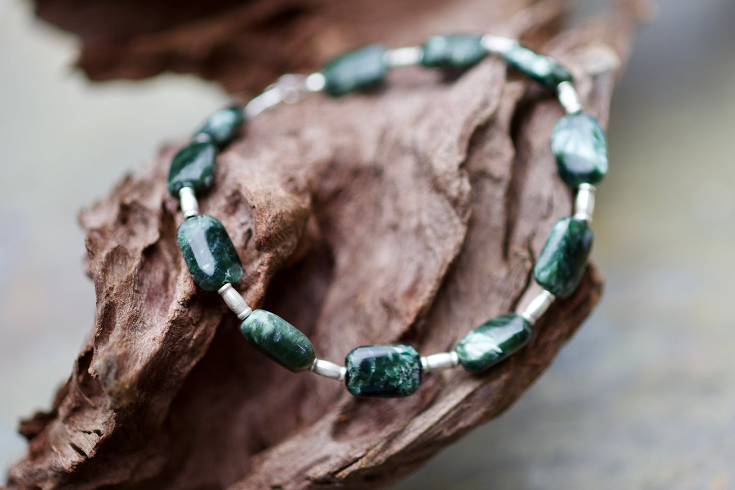 Seraphinite, Thai and Sterling Silver Bracelet to fit a 7.25 inch wrist