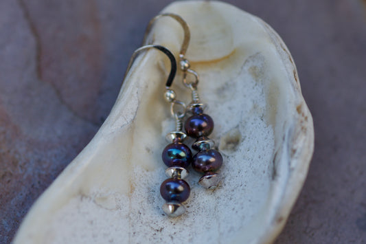 Peacock Freshwater Pearl and Sterling Silver Earrings