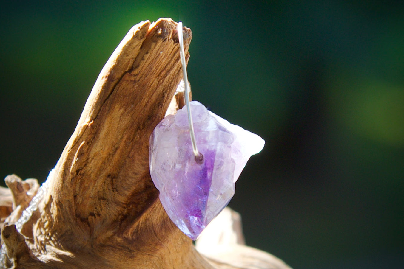 Petite Double Termination Amethyst Crystal and Sterling Silver Pendant Necklace