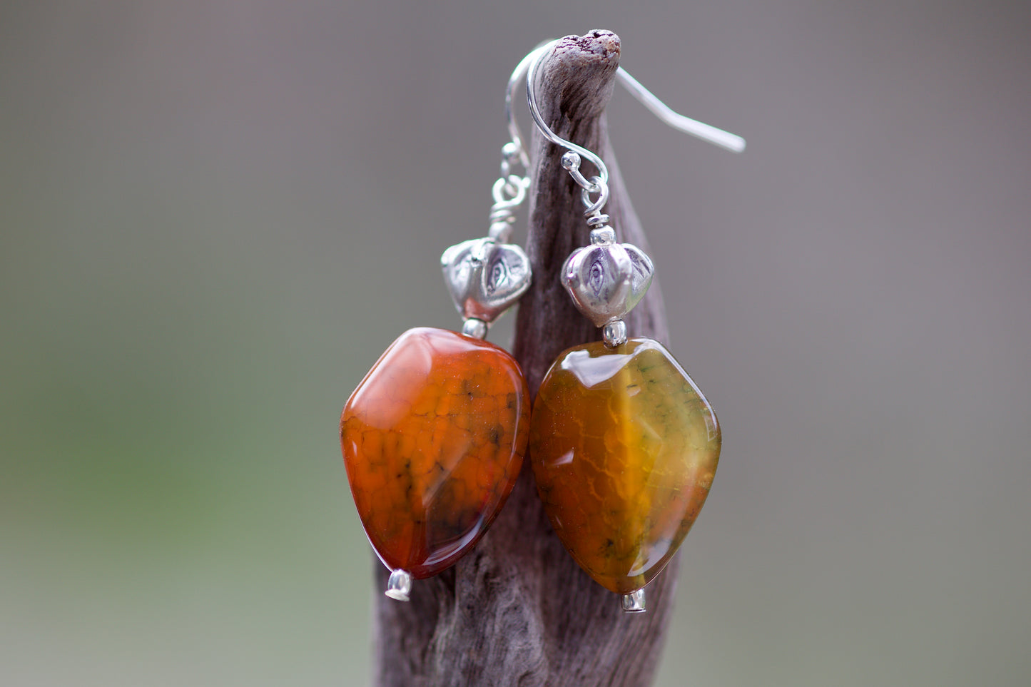 Agate, Thai and Sterling Silver Earrings