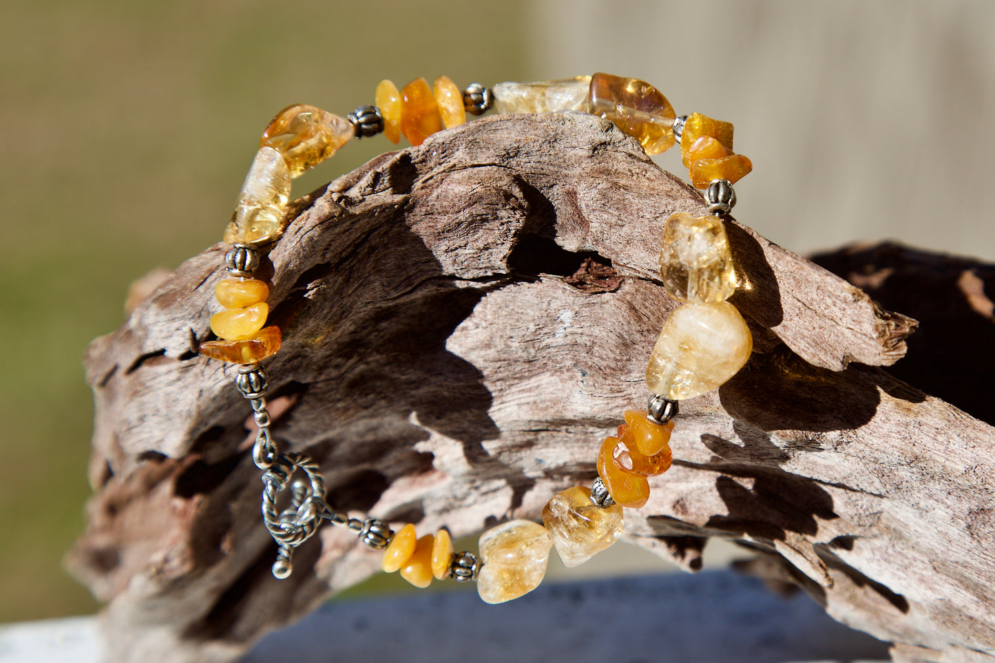 Citrine, Amber, and Sterling Silver Bracelet to fit a size 7.25" wrist