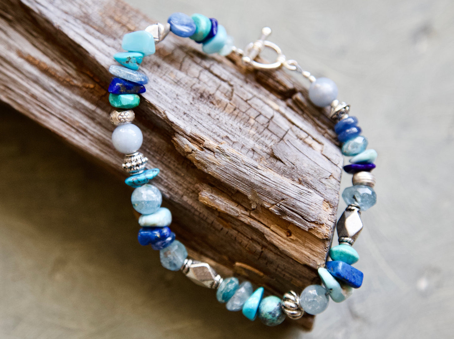 Blue Stones, Thai and Sterling Silver Bracelet to fit an 8 inch wrist