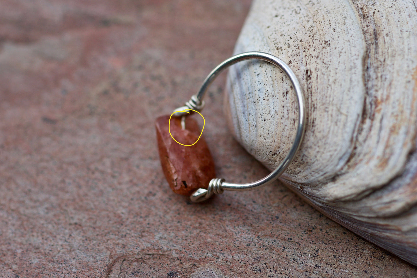 Sale! Sunstone and Sterling Silver Wire Ring, size 10.5