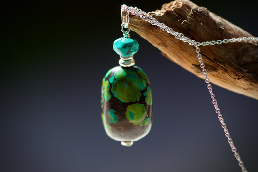 Turquoise, Thai and Sterling Silver Pendant Necklace